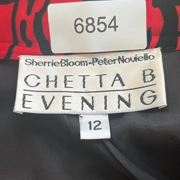 Chetta B Evening Formal Maxi Skirt Womens Size 12 Red Satin Black Velvet Roses - Picture 7 of 13